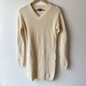 boohoo petite cream v-neck sweater mini dress size 4